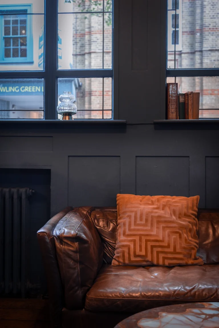 Bar area - sofa and books