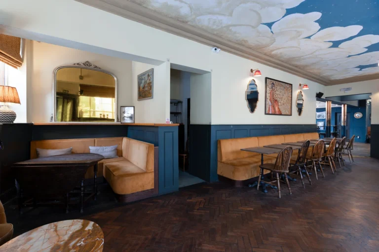 Restaurant from door facing kitchen